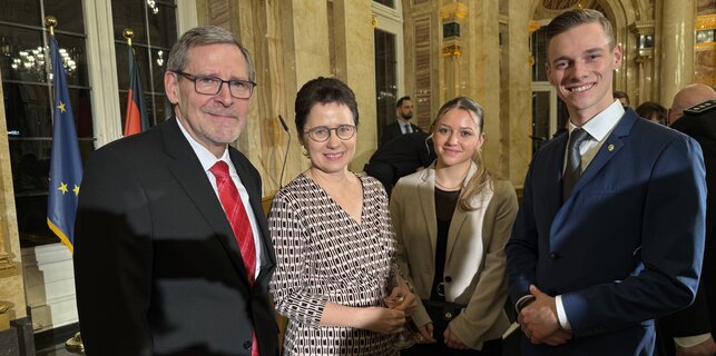 v.l.: Martin Zerrinius, Justizministerin Marion Gengtes, Jule Schmiedgen und Jonas Witzgall | © © GdP-BW 2024 - alle Rechte vorbehalten